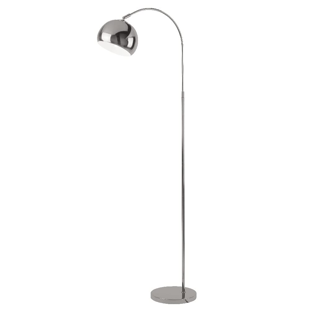 Britalia Polished Chrome Retro Dome Head Arching Floor Lamp | 140Cm Height | 1 X Es E27 Lamp Bulb Required | In-Line On Off Foot Switch | Uk Approved Arch Light