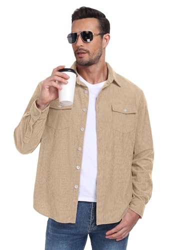 Askdeer Men's Corduroy Button Down Shirts Long Sleeve Casual Shacket Jacket Western Corduroy Shirt Jacket with Flap Pockets2