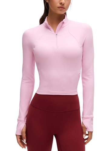 Image of CRZ YOGA Butterluxe Half Zip Long Sleeve Shirts for Women - Workout Athletic Yoga Tops Crop Collared Quarter Zipper T-Shirt