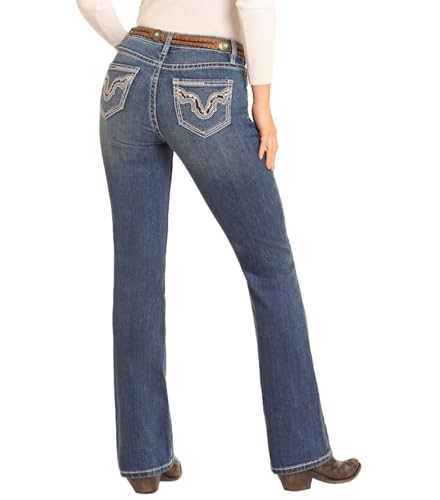 Rock & Roll Denim Women's Mid Rise Cowhide Embroidered Bootcut Jeans