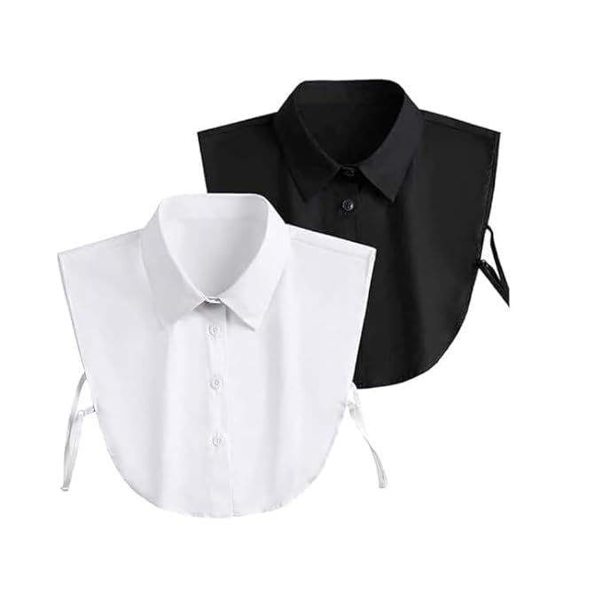 Baeship Women Detachable Collar White and Black Cotton Half Shirt False Collar | Fake Collar Shirt for Office Lady Girls & Men | Half Blouse (Pack of 2)-image-17