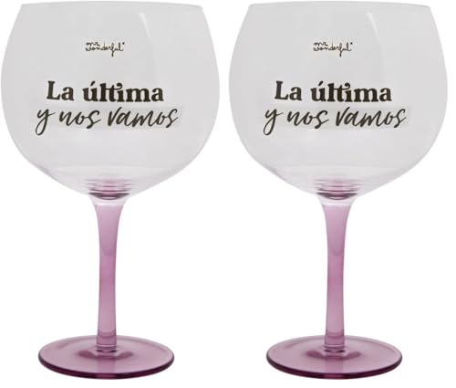 Mr. Wonderful - Copa de balón - La última y nos vamos - Copa de balón con mensaje - Realizada en vidrio - Capacidad: 70 cl. (Paquete de 2)