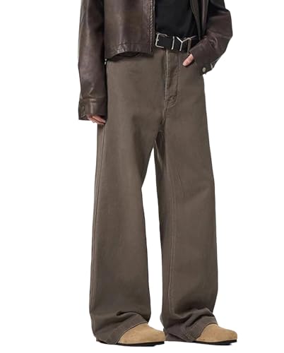 Men's Baggy Solid Jeans Mid Rise Wide Leg Skater Jeans Casual Loose Fit Hip Hop Denim Pants Streetwear2