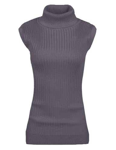Image of v28 Women Sleeveless High Neck Turtleneck Stretchable Knit Sweater Top