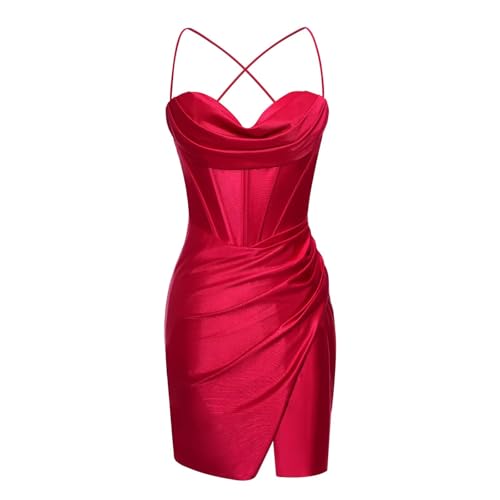 YMSHA Sweetheart Satin Homecoming Dresses with Slit Mermaid Short Prom Party Dress YMS4543