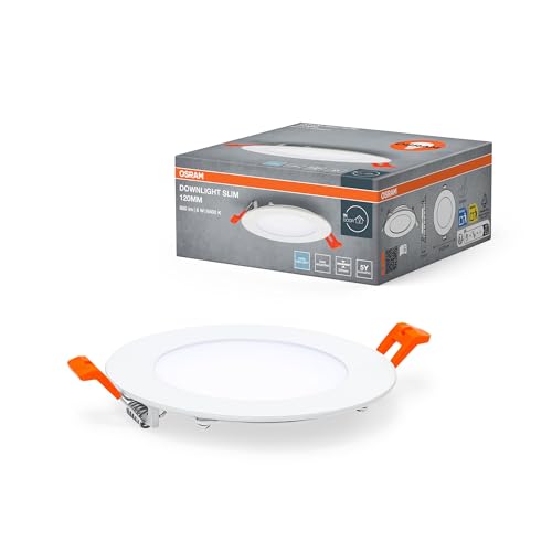 OSRAM Downlight Slim 120mm, luz LED empotrable, 8W, blanco frío 6500K, 550 lúmenes, diseño plano, IP20, fácil instalación para salones y cocinas