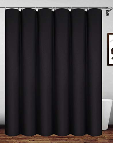 Homehold Waterproof Polyester Shower Curtain With Hooks, 200 x 240cm Black Bath Curtain