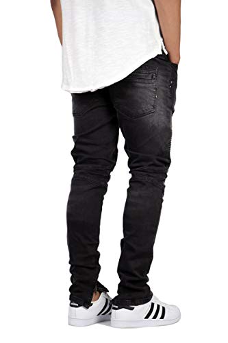 URBANJ Men's Stretch Skinny Fit Destroyed Moto Biker Jeans2