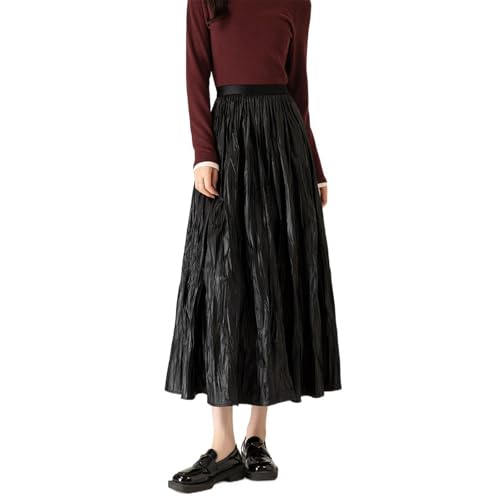 Women’s Autumn High-Waisted Retro A-Line Midi Skirt, Cotton Casual Long Skirt