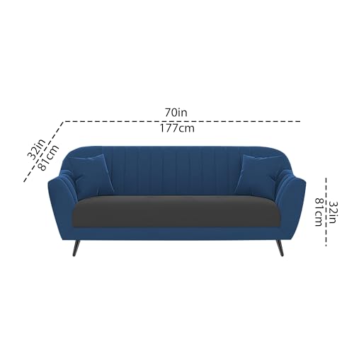Image of Atticus 3+1+1 Seater Sofa Set for Living Room (Blue Black Colour) Premium Fabric Sofa