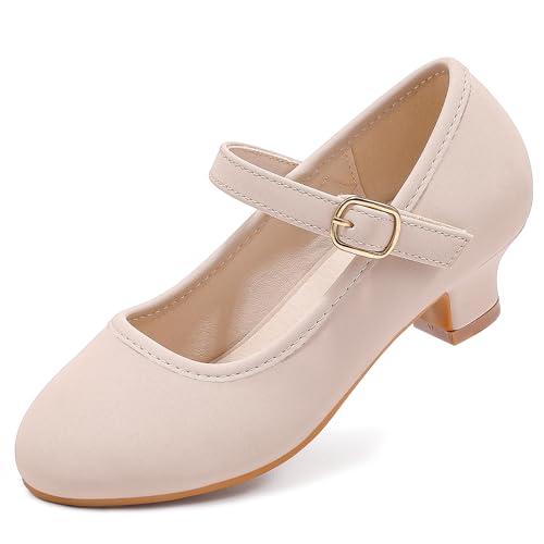 Dufannie Girls Dress Shoes Low Heel Princess Flats Mary Jane Flower Wedding Party Glitter Shoes for Kids Toddler