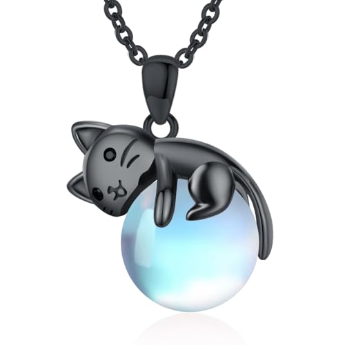 [StoryMidir] 猫 ネックレス レディース シルバー925 黒猫 金属アレルギー対応 人気 クロネコ 可愛い ペンダント 黒猫 ブラックゴールドメッキ チェーン付き アクセサリー ブラックキャット 月長石 ジュエリー 女性 贈り物 ギフト 誕生日 プレゼント クリスマス ホワイトデー バレンタイン 記念 入学祝いのサムネイル