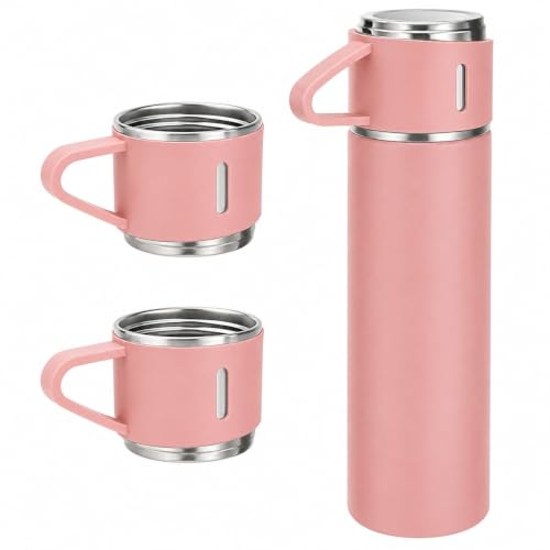 Image of Xanthos-500 ml Stainless Steel Vacuum Insulated Flask with Cup & Handle, Double Wall Hot & Cold Water Bottle, Thermos for Tea Coffee, Travel Bottle for Office, Home & Outdoor (Pastel Pink)