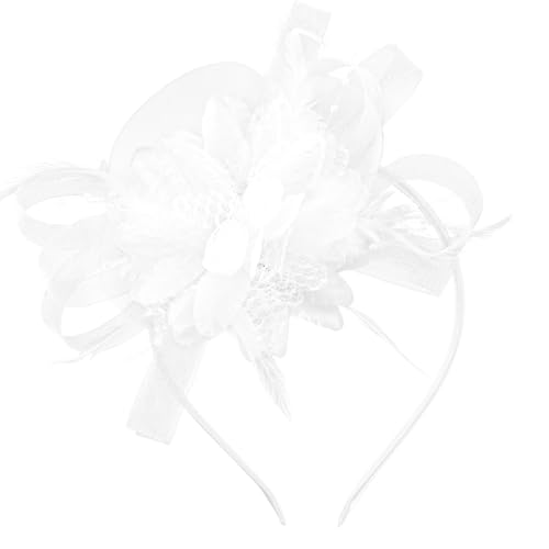 AMCAMI Fascinators Hats for Women Girls 2026 Derby Hats Tea Party Hat with Headband and Clip White