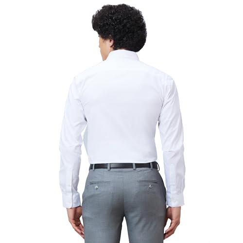 Image of Raymond Men Slim Fit Structure Pattern Pure Cotton Semi Cutaway Collar Full Sleeve Formal Shirt
