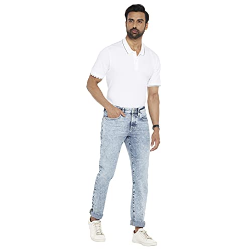 Image of Everblue Men Solid Stretchable Blue Comfort Slim Heavy Fade Midrise Jeans
