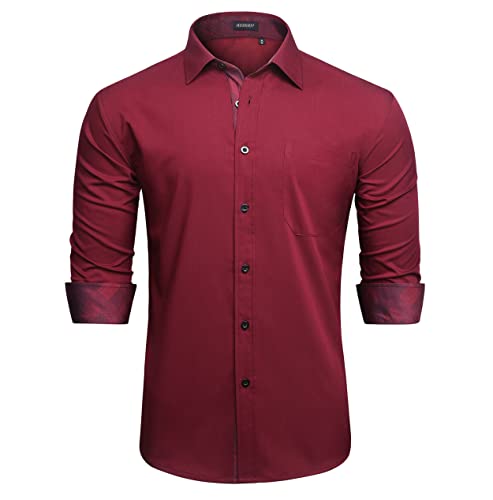 Image of HISDERN Mens Dress Shirts Long Sleeve Button Down Casual Shirts for Men Inner Contrast Formal Business Tuxedo Wedding Shirt