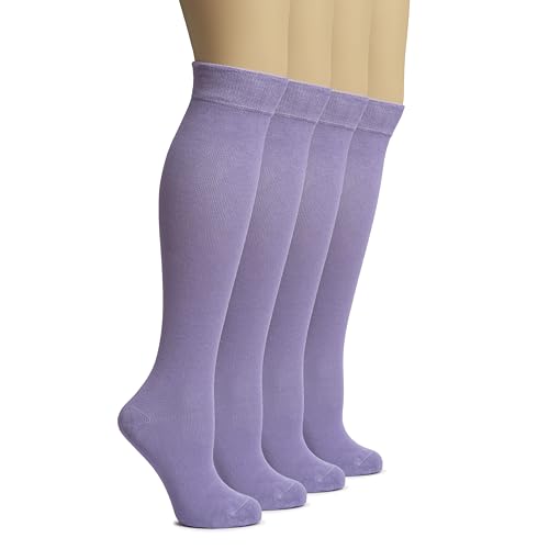Image of Hugh Ugoli Women's Rayon Derived from Bamboo Knee High Socks Comfort Seam Long Dress Socks, Shoe Size 5-8 /8-11, 4 Pairs