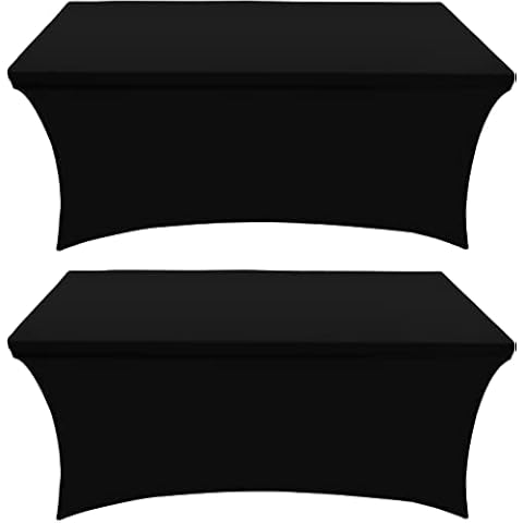 Utopia Kitchen Spandex Tablecloth 2 Pack [6FT, Black] Tight, Fitted, Washable and Wrinkle Resistant Stretch Rectangular Patio Table Cover for Event, Wedding, Banquet & Parties [183Lx76Wx76H] cm Cover