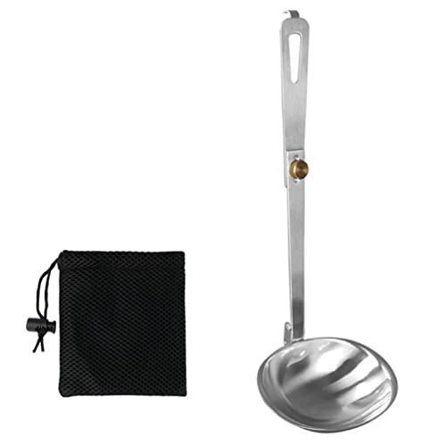 1Pc Portable Stainless Steel Outdoor Tableware Camping Folding Spoon Soup Ladle Cooking Utensils with Foldable Handle Camping Folding Spoon Folding Stainless Steel Spoon Stainless Steel Folding Spoon