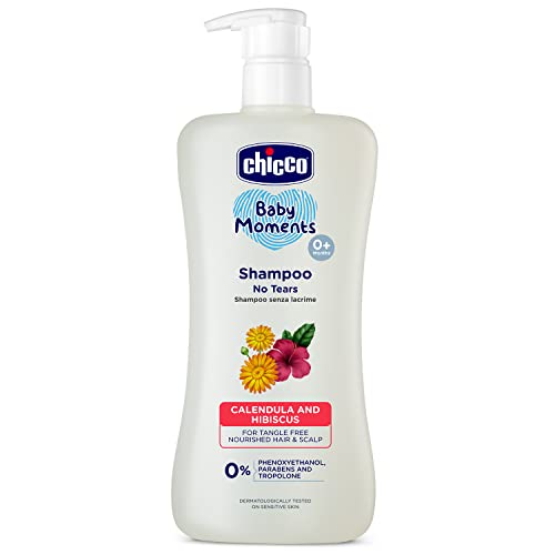 Chicco Baby Moments Shampoo for Tear-Free Bath times, Natural Ingredients, Suitable for baby’s tangle Free, smooth hair, No Phenoxyethanol and Parabens (500ml)