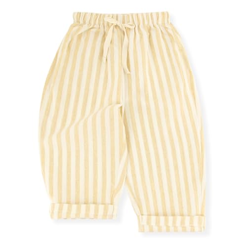 ACESTAR Toddler Boy Thin Cotton Linen Pants, Striped Baggy Wide Leg Pants for Boys Girls Casual Spring Summer Trousers, Yellow, 2-3T — Amazon listing image