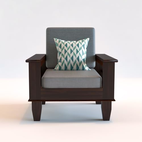Image of Sheesham Wooden 4 Seater Sofa for Living Room | Rosewood 4 Seater Cushion Sofa with Side Newspaper Holder for Home & Office (-Walnut Finish,2+1+1 Seater)