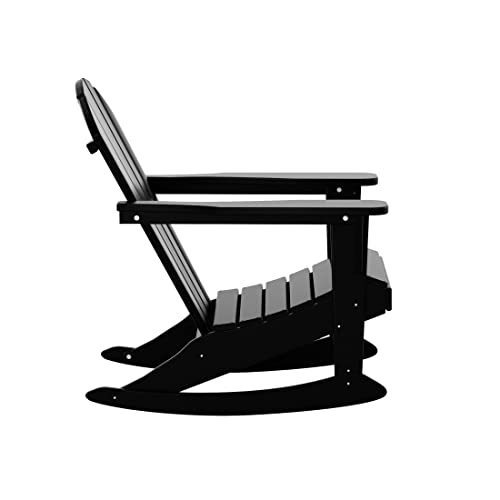Westintrends Malibu Black Rocking Chair Outdoor, All Weather Resistant Poly Lumber Classic Porch Rocker Chair, 350 Lbs Support Patio Lawn Plastic Adirondack Chair #TOP3