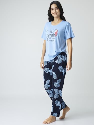 Image of Night Suit for Womens Checks Printed Cotton Night Dress of Top and Pajama Set 9410