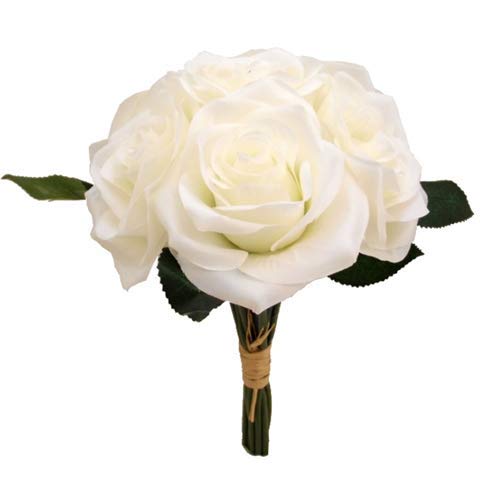 FS 28cm Artificial Ivory Rose Bouquet Posy Bundle with 7 large 3.5" flower heads - Home Wedding