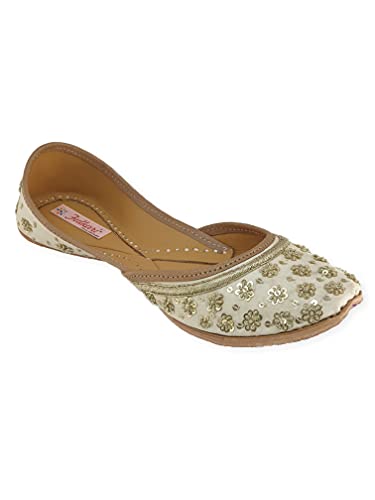 Women's Phulkari Mirror Multicolor Genuine Soft Leather Embroidered Jutis | Bite and Pinch Free Jutti | Punjabi Formal Juttis | Girl's Indian Wedding Flat Ladies Mojari | Formal Ethnic Juti |4