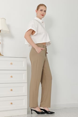 Dress Pants for Womens Work Business Casual Pants Tummy Control Office Straight Leg Professional Trousers High Waisted Ladies Slacks Dark Khaki 31" M4