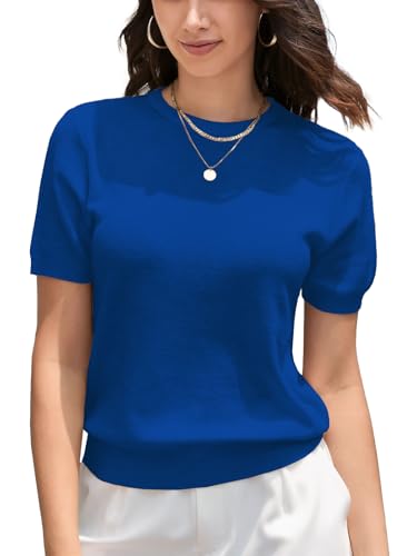 Image of DAIMIDY Womens Cotton Modal Short Sleeve Sweaters Summer Knit Tops | Breathable,Soft,Smooth Feel and Excellent Drape.Fit in Summer,Spring and Fall.