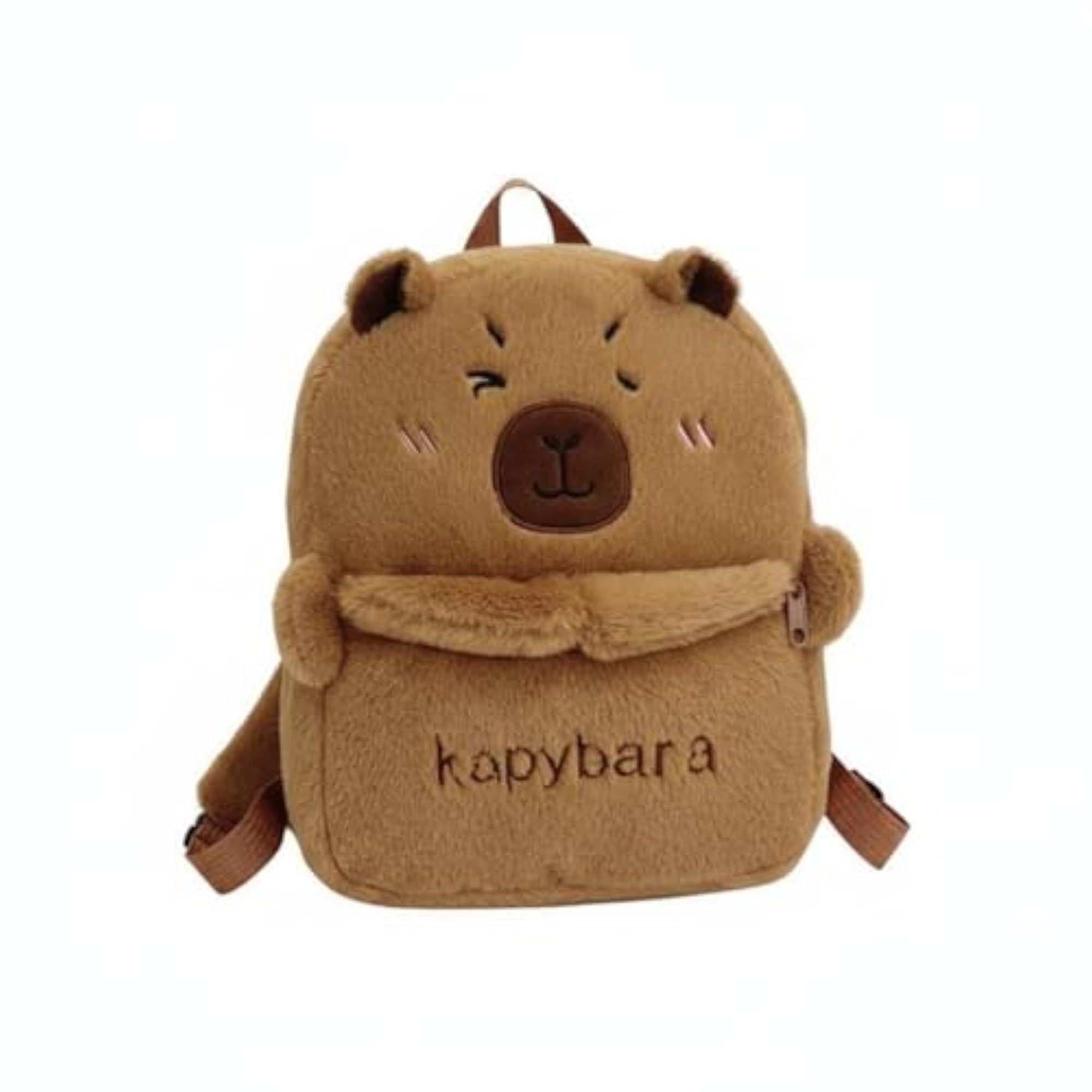 Capybara Embroidered Soft Backpack with Front Pocket