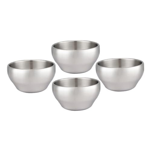 VINTORKY 4pcs Double Layer Stainless Steel Noodle and Rice Bowls Silver Soup Bowl for Kitchen Dishwasher Safe for Meals Camping and Outdoor Use