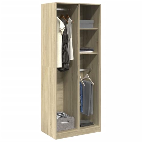 Homgoday Armario multiusos moderno con 4 compartimentos para dormitorio, roble Sonoma, 80 x 50 x 200 cm, material de madera