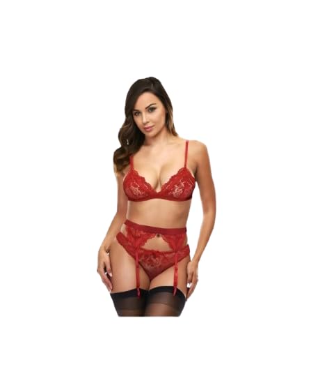 urge Ruby Flame Floral Lace Bralette Lingerie Set for Women | Soft Lace Bra with Matching Bottom | Lightweight, Breathable & Comfortable Innerwear_36C Red-picture-21