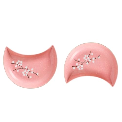 Juego 2 platos de sushi cerámica forma luna rosa
