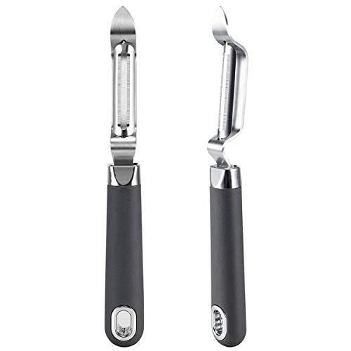 Caperci Swivel Vegetable Peeler - Durable Stainless Steel Potato Peeler with Soft Grip Handle and Storage Hook, Multipurpose Tool Partner for Home Kitchen - Grey