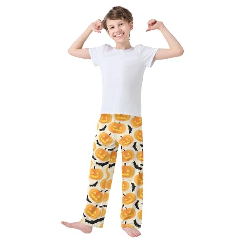 Evil Pumpkins Bat Boys Long Pants Soft Trousers Elastic Waist Kids Lounge Bottoms with Pockets S-XL2