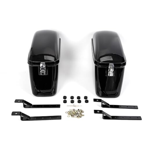 Alforja dura universal grande para motocicleta, compatible con Yamaha Cruiser, color negro, incluye hardware de montaje y llaves miniatura 1
