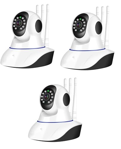 AntDau71® - 3 cámaras IP motorizadas con 3 antenas, 720p, visión nocturna, audio bidireccional, 11 LED IR, bajo consumo de 5 W, para seguridad y videovigilancia CW980-3PZ