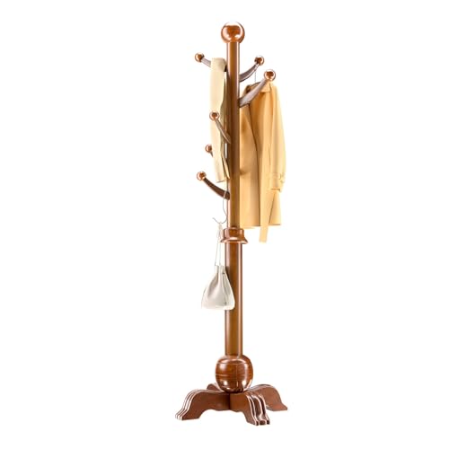 Qcesorib Perchero, Perchero de Madera Maciza, Perchero en Forma de Árbol con 7 Ganchos, 4 Patas, Altura de los pies Regulable, Altura de Los Pies Regulable, para Entrada Dormitorio Oficina
