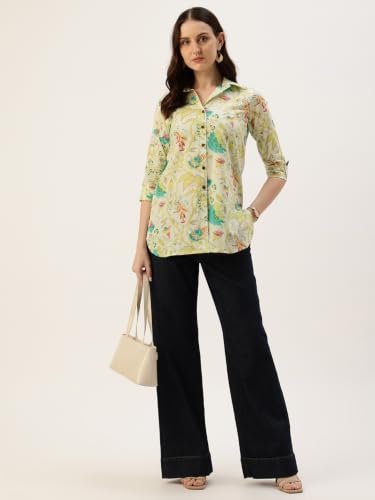 Image of feranoid Classic Collared Cotton Shirt with 3 /4 Sleeve for a Timeless Casual Look