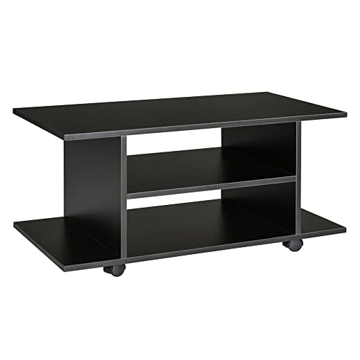 HOMCOM Meuble TV Mobile Table Basse à roulettes en Bois Noir