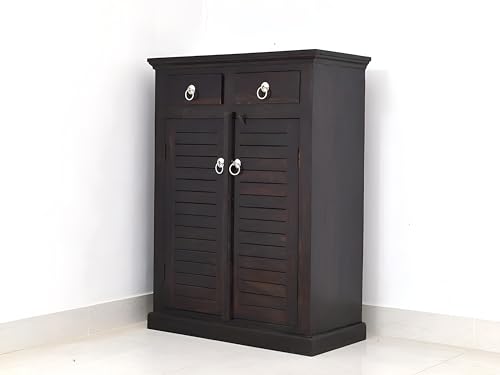 Image of Solid Sheesham Wood Multipurpose Shoe Rack | Cabinet for Living Room | Bedroom | Hall | Entryway | Home Furniture (Walnut Finish)