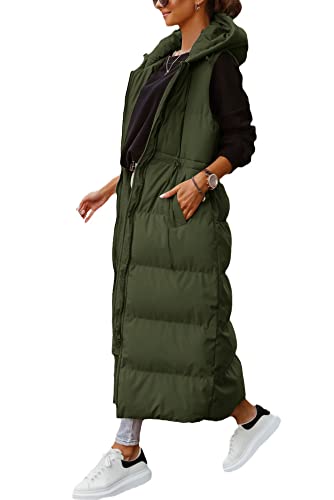 Shanfetl Women's Long Quilted Vest Hooded Maxi Length Sleeveless Puffer Vest Padded Coat Winter Outerwear