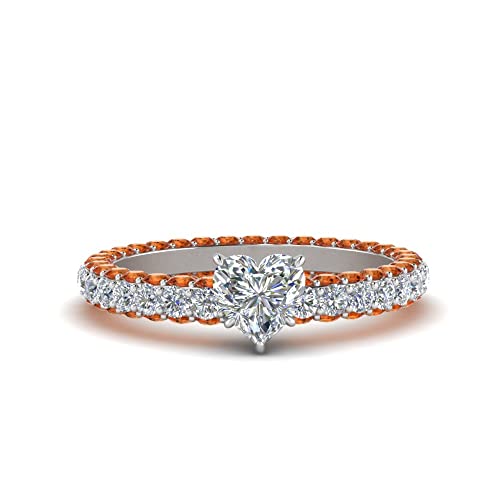 Image of 55Carat Choose Your Gemstone Eternity Ring Sterling Silver Heart Shape Side Stone Engagement Rings Affordable for your Girlfriend, Wife, Wedding Partner US Size 4 TO 12