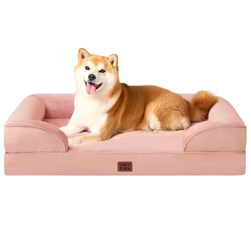 EHEYCIGA Cuccia Cane Interno Taglia Media, Cuscino Cane Impermeabile Sfoderabile e Lavabile, Letto per Cani con tre Lati Rialzati Ortopedico, Rosa, 89x56x16cm