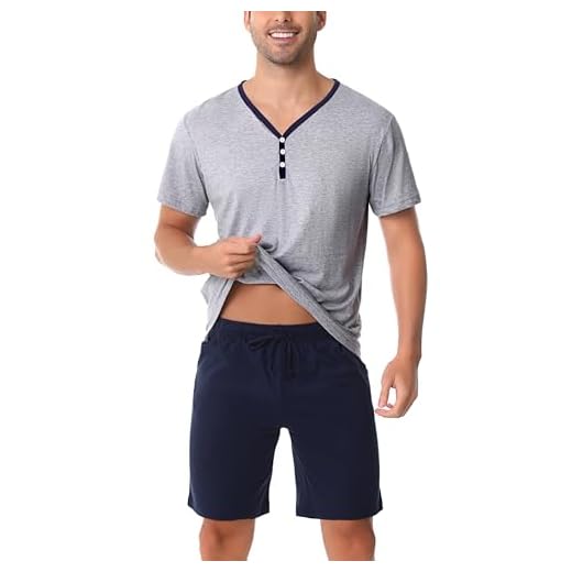 Irdcomps Pijamas Hombre Cortos Verano de Algodón Pantalones Ropa de Dormir Conjunto Pijama para Hombre(E-Azul Marino,L)